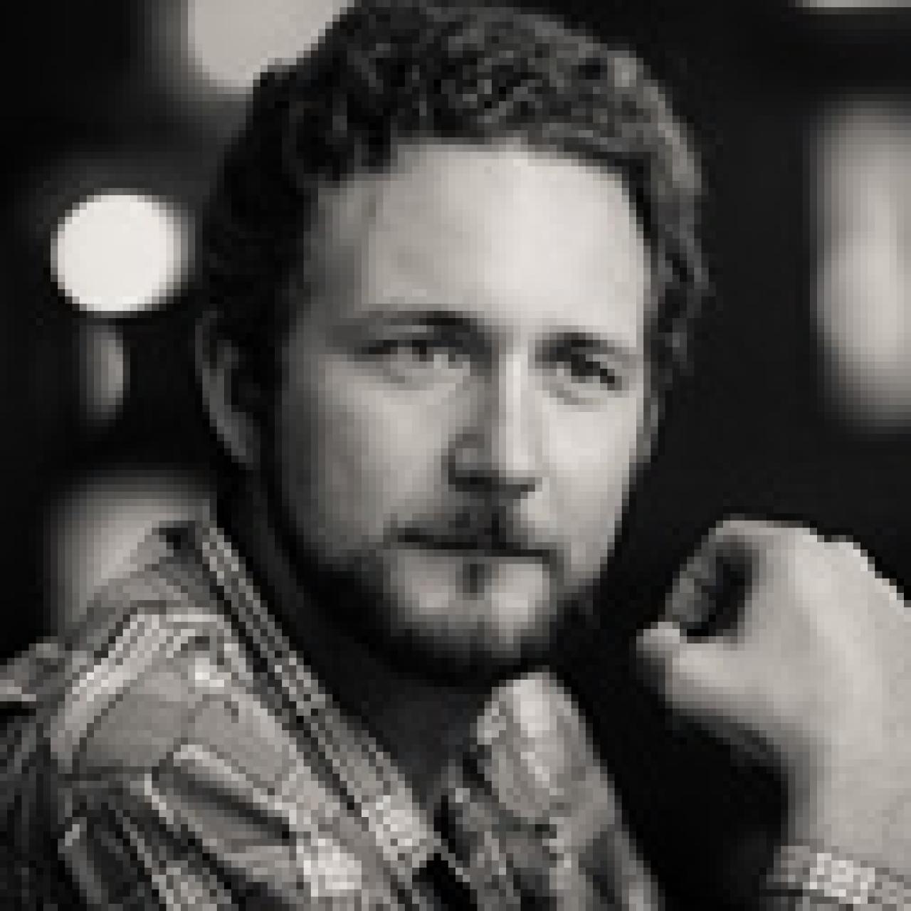 Alex Hansen in a black and white photo